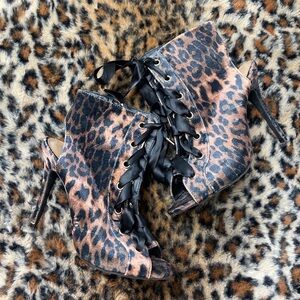 Charlotte Russe Leopard Lace-Up Heeled Boots